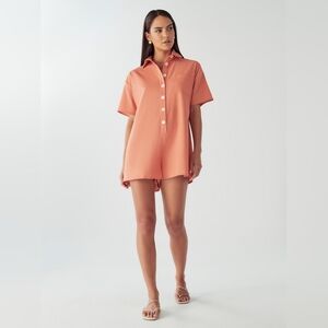​Vestique Rust/Terra Cotta Collared Button-Front Romper - Size Small